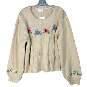 Fate Embroidered Floral Sweater 🌼 Balloon Sleeves